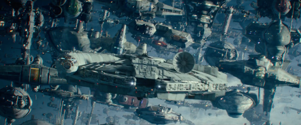 millenium falcon with all the other ships of the resistance